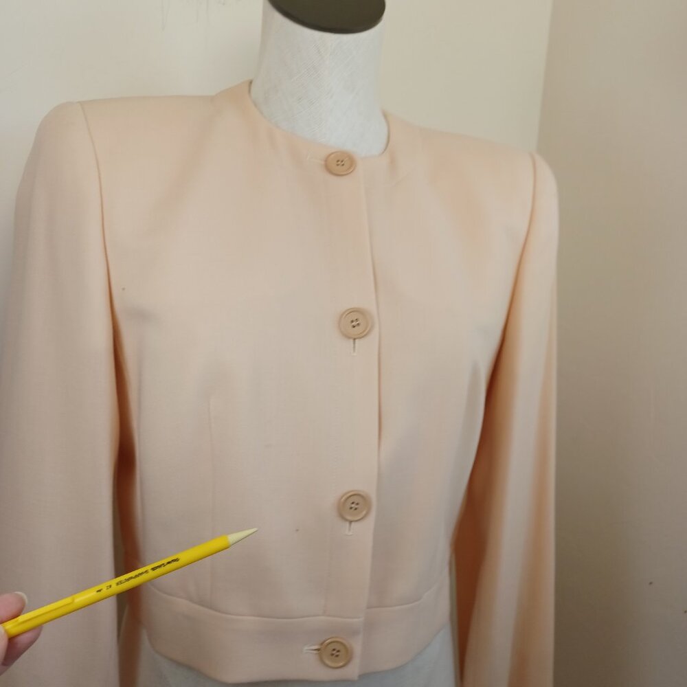 Giorgio Armani Le Collezioni Wool Blazer Womens 8 Cropped Length Cream Peach - Picture 10 of 13